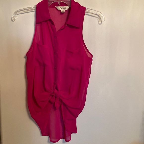 Decree Tops - 🟢DECREE HOT PINK SHEER BUTTON UP